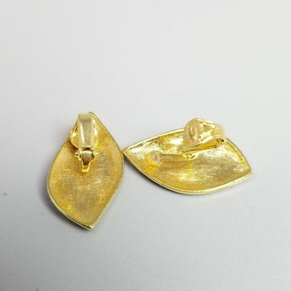 Vintage Black Enamel and Gold Glitter Clip On earrings, Retro 80s Style, Estate - Picture 3 of 6